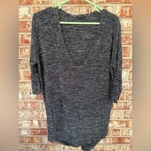 EXPRESS Black Heather V Neck Sweater Half Sleeves